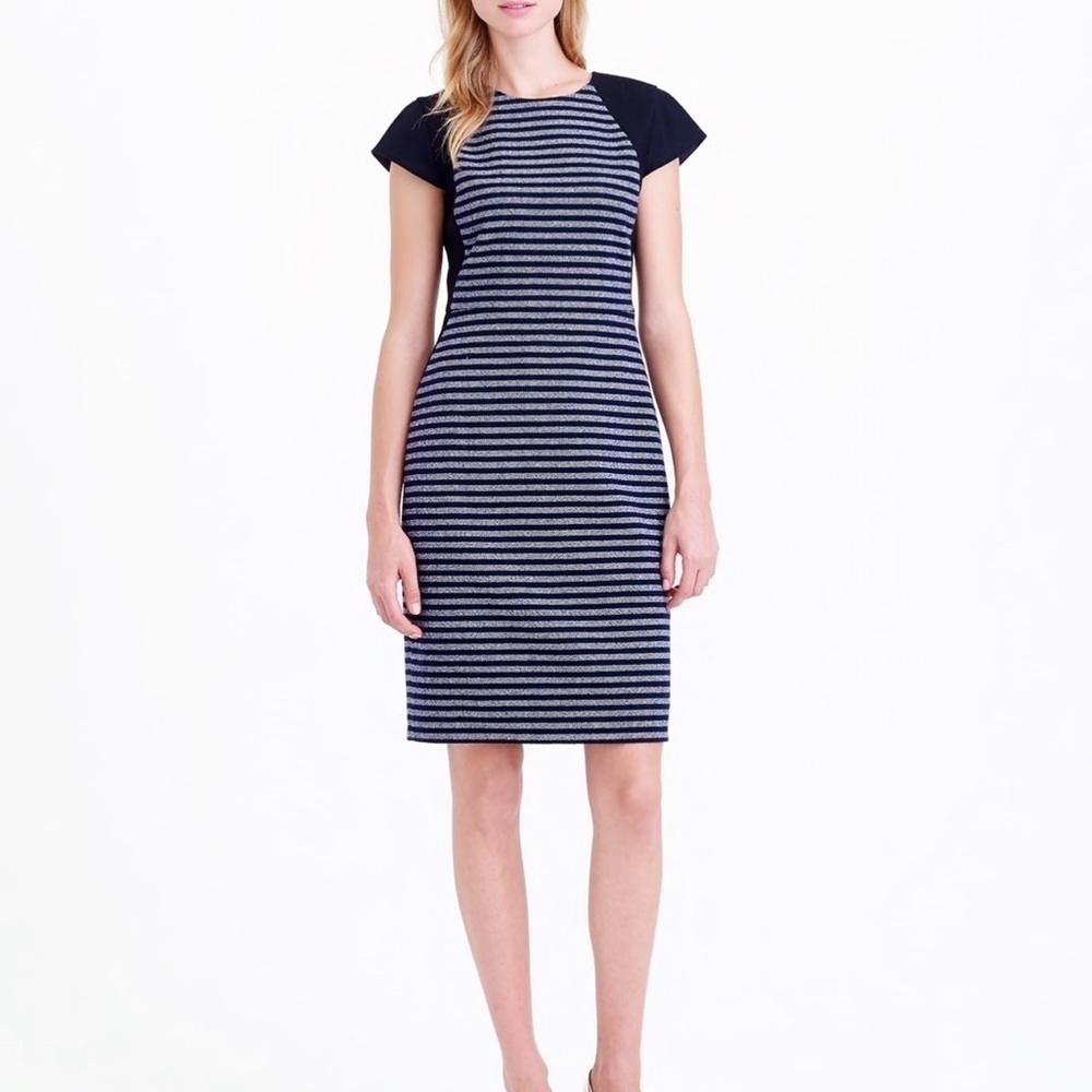 J. CREW Colorblock Stripe Tweed Blue Dress Size 8